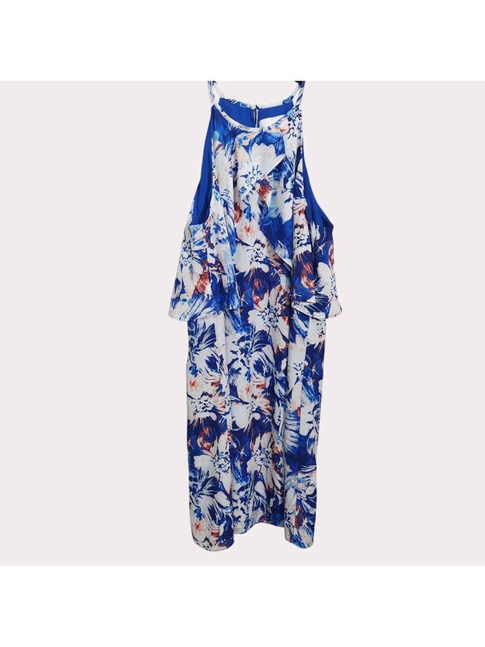 Charles Henry Dress Womens Small Halter Neck Sleeveless Blue Floral Flowy
